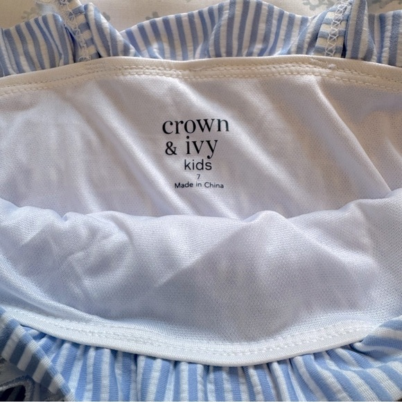 NWT Crown & Ivy Girls Blue and White Striped One Piece Swimsuit Size 7 - Picture 8 of 8